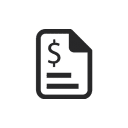 Icon representation of a construction accounting software; features an invoice symbol with a dollar sign and straight lines suggestive of text on a dark green backdrop.