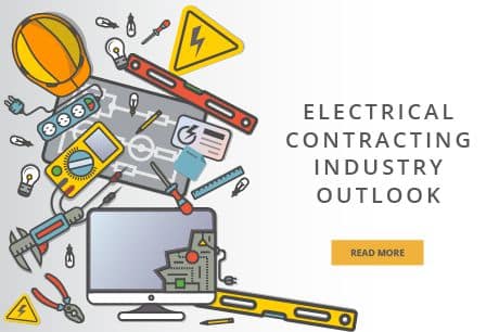 onas Construction Software.

Alt text: "Graphic showcasing a variety of electrical tools and gadgets with overlaid text stating 'Electrical Contracting Industry Outlook', along with a 'Read More' button implying further details are available. The image supports the concept of industry tech updates offered by Jonas Construction Software.