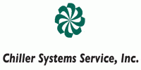 Alt text: Logo for Chiller Systems Service, Inc., depicting a green flower emblem with eight rounded petals alongside the company name written in a green serif font. Ideal for mechanical contractors.