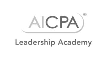 Logo for the AICPA Leadership Academy, showcasing the acronym 'AICPA' written in bold uppercase letters with 'Leadership Academy' presented underneath it in a smaller font. It is displayed on a subtle light-colored backdrop.