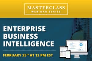 showing graph statistics.

Alt text: A promotional banner featuring an image of a computer screen displaying graphic statistics, advertising for a masterclass webinar series on enterprise business intelligence in construction software scheduled for February 25 at 12 PM EST.