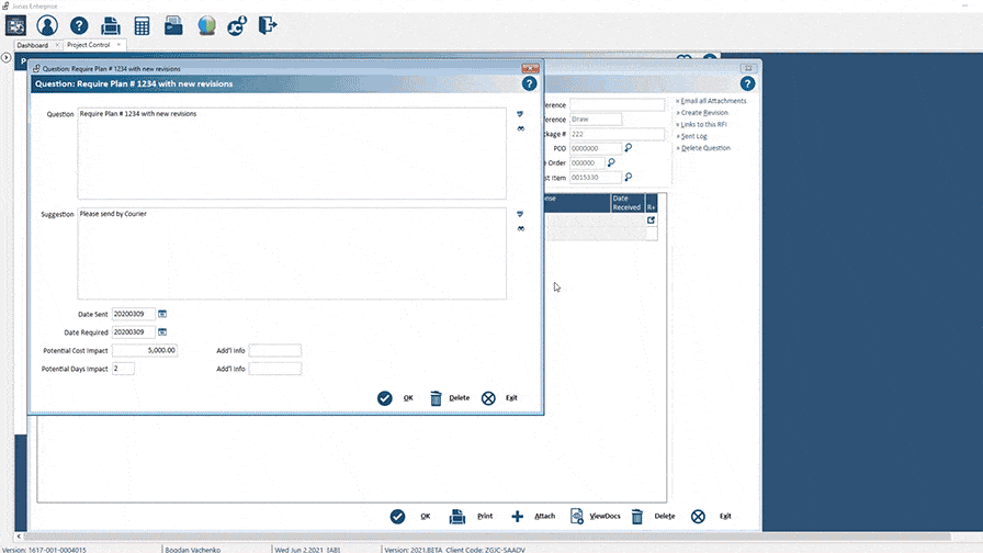 functions such as accounting, payroll, and project management.

Alt text: "Animation showing user navigating Jonas Construction Software on a computer screen, demonstrating various features like accounting, payroll and project management for specialty contractors.