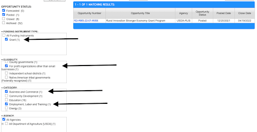 Screenshot of how to apply for a federal business grant using Grants.gov