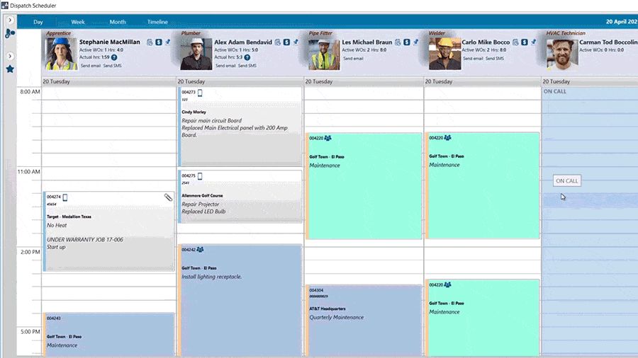 of appointments.

Alt text: "Digital weekly calendar interface designed for specialty contractors, featuring color-coded appointment types spread across multiple days.