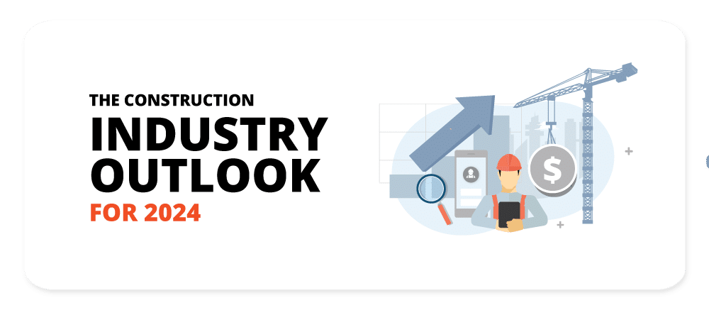 are key statistics such as the expected growth rate and the prevalence of green construction.

Alt text: "An infographic showcasing predictions on the construction industry in 2024, includes an illustration of a crane, blueprints, a financial graph symbolizing potential growth and an image of a worker with hard hat given prominence. Key statistics mentioned bring attention to projected industry expansion and increased focus on eco-friendly practices within construction.