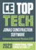 The image displays a badge with "CE Top Tech" written on it, indicating an achievement or recognition. Below the badge, the text reads "Jonas Construction Software," followed by "Enterprise Resource Planning (ERP)," signifying the company's software offering. At the bottom of the image, it states "2023 Construction Executive," suggesting that this accolade is awarded by Construction Executive in 2023. The color scheme includes shades of gray, white, and green for a professional and industry-relevant appearance.